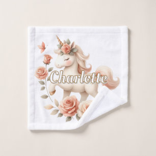 Whimsical pastel unicorn with roses wash cloth