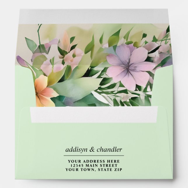 Whimsical Pastel Watercolor Wildflower Wedding Envelope (Back (Bottom))