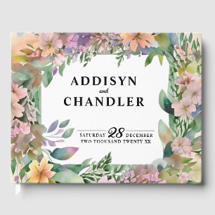 Whimsical Pastel Watercolor Wildflower Wedding Guest Book