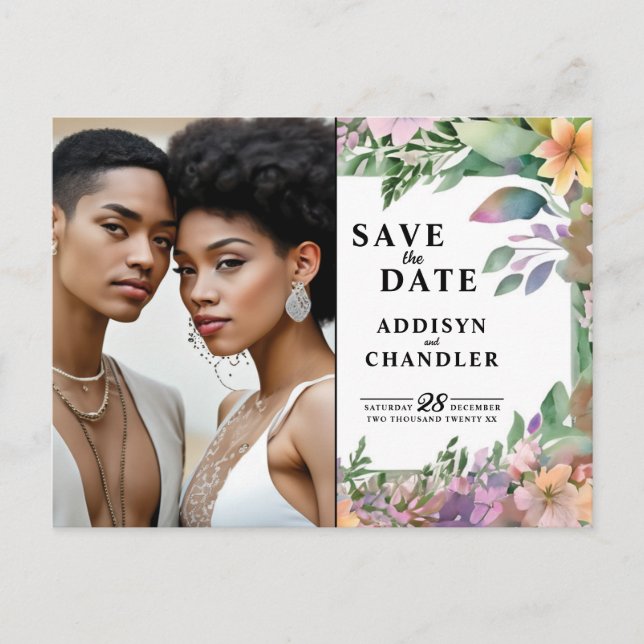 Whimsical Pastel Watercolor Wildflower Wedding Holiday Postcard (Front)