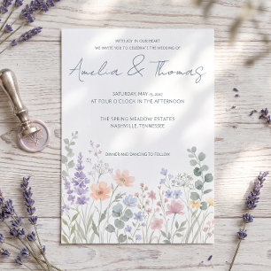 Whimsical Pastel Watercolor Wildflower Wedding Inv Invitation