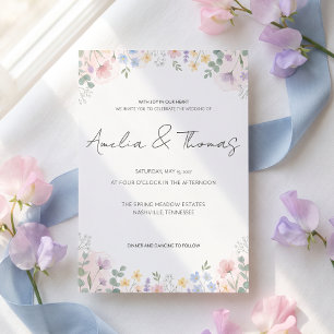 Whimsical Pastel Watercolor Wildflower Wedding Inv Invitation