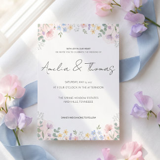 Whimsical Pastel Watercolor Wildflower Wedding Inv Invitation