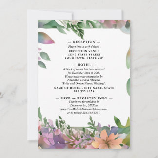 Whimsical Pastel Watercolor Wildflower Wedding Invitation