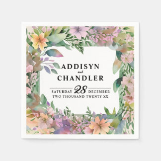 Whimsical Pastel Watercolor Wildflower Wedding Napkin