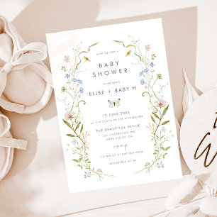 Whimsical Pastel Wildflower Frame Baby Shower Invitation
