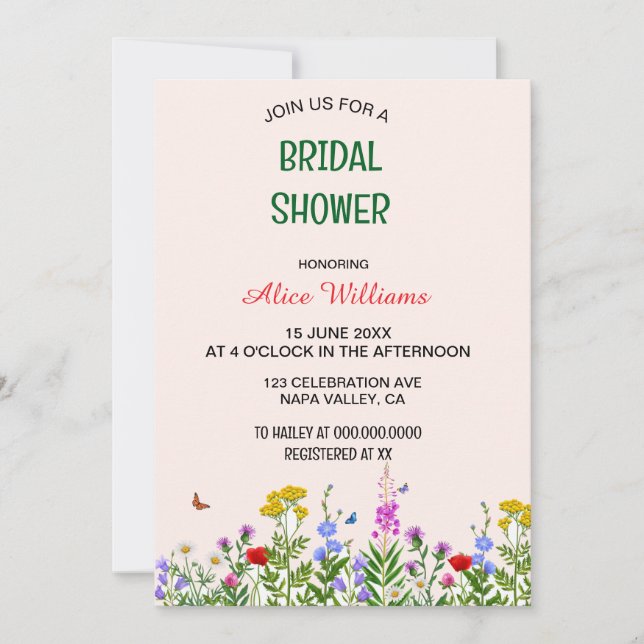 Whimsical Pastel Wildflower Frame Bridal Shower Invitation (Front)