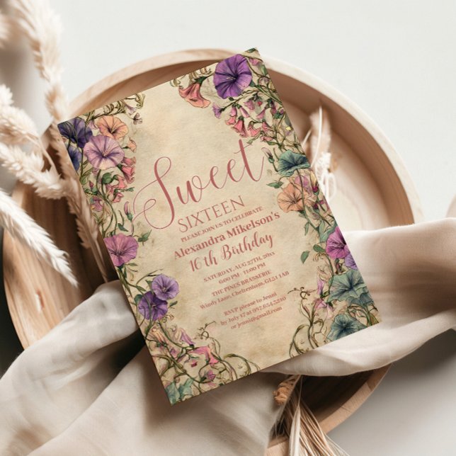 Whimsical Pastel Wildflower Sweet 16 Invitation (Creator Uploaded)