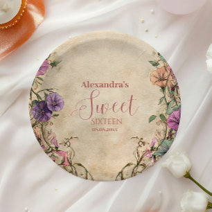 Whimsical Pastel Wildflower Sweet 16 Paper Plate