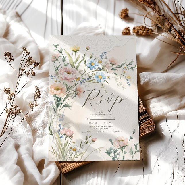 Whimsical Pastel Wildflower Wedding RSVP Card (Creator Uploaded)