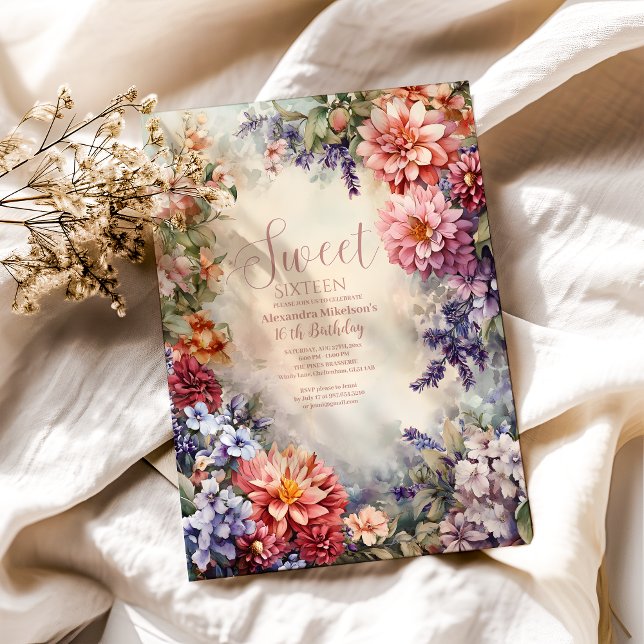 Whimsical Pastel Wildflowers Sweet 16 Invitation (Creator Uploaded)