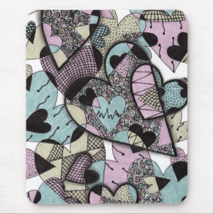 Whimsical Pastel Zentangle Hearts Doodle Pattern M Mouse Pad