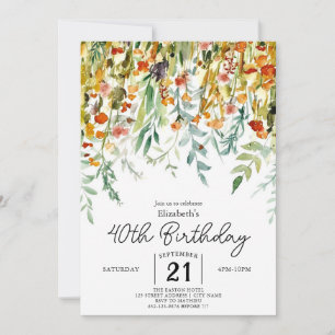 Whimsical Pastels Wildflowers 40th birthday Invitation