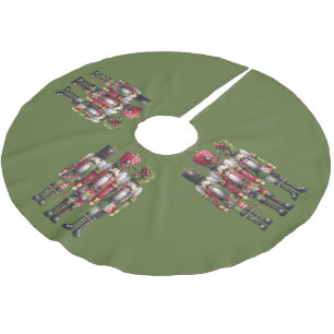 Whimsical Patchwork Christmas Nutcracker Trio Brushed Polyester Tree Skirt