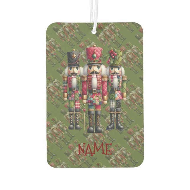 Whimsical Patchwork Christmas Nutcracker Trio Car Air Freshener (Back)