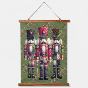Whimsical Patchwork Christmas Nutcracker Trio Hanging Tapestry
