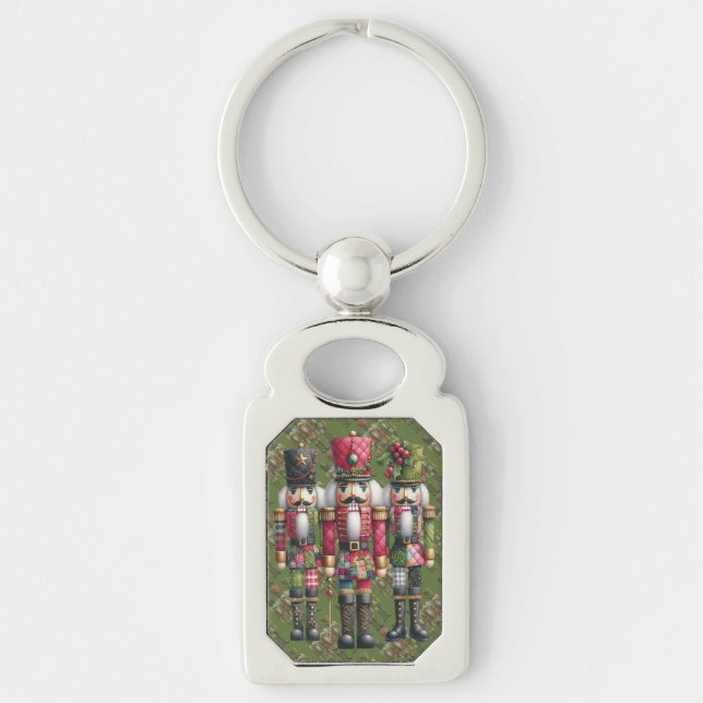 Whimsical Patchwork Christmas Nutcracker Trio Key Ring (Front)