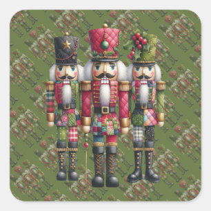 Whimsical Patchwork Christmas Nutcracker Trio Square Sticker