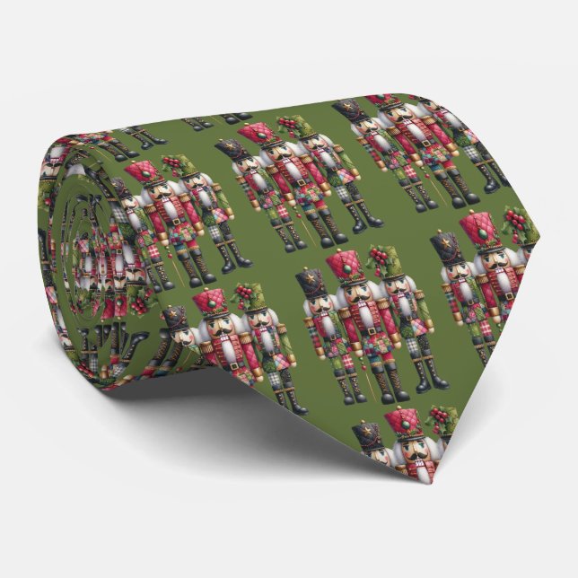 Whimsical Patchwork Christmas Nutcracker Trio Tie (Rolled)