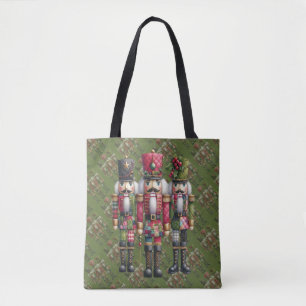 Whimsical Patchwork Christmas Nutcracker Trio Tote Bag