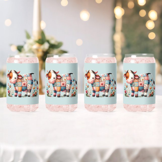 Whimsical Patchwork Cow With Floral Accents Can Glass (Insitu (Wedding))
