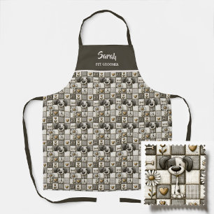 Whimsical Patchwork Dog Pattern Pet Groomer Apron