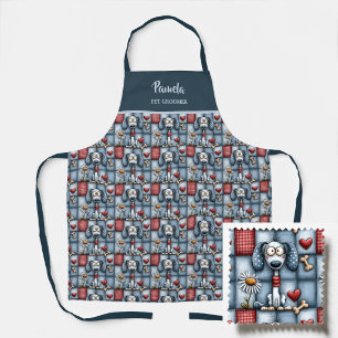Whimsical Patchwork Dog Pattern Pet Groomer Apron