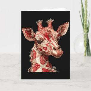 Whimsical Patchwork Hearts Romantic Giraffe Card