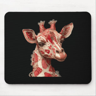 Whimsical Patchwork Hearts Romantic Giraffe Mouse Pad
