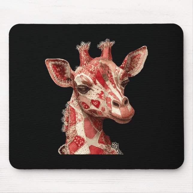 Whimsical Patchwork Hearts Romantic Giraffe  Mouse Pad (Front)