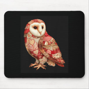Whimsical Patchwork Owl With Hearts Pattern Mouse Pad