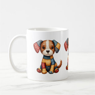 Whimsical Patchwork Puppy Cottagecore Folk Art Coffee Mug