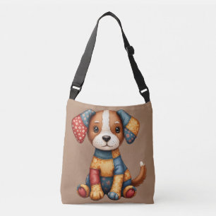 Whimsical Patchwork Puppy Cottagecore Folk Art Crossbody Bag