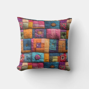 Whimsical Patchwork Quilt Pattern: Colorful Design Cushion