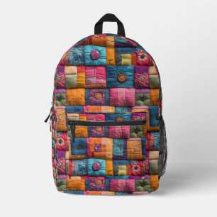 Whimsical Patchwork Quilt Pattern: Colorful Design Printed Backpack