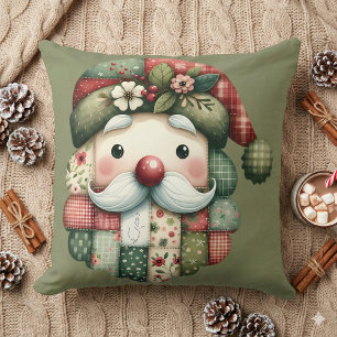 Whimsical Patchwork Santa Folk Christmas Cushion