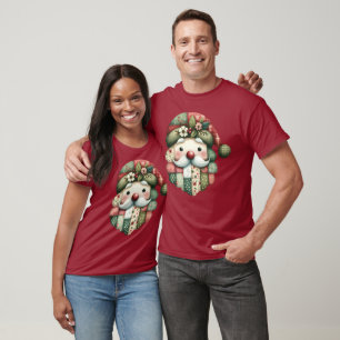 Whimsical Patchwork Santa Folk Christmas T-Shirt