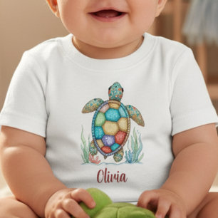 Whimsical Patchwork Sea Turtle Baby T-Shirt