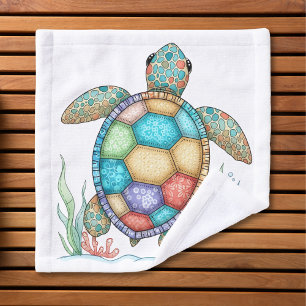 Whimsical Patchwork Sea Turtle Wash Cloth