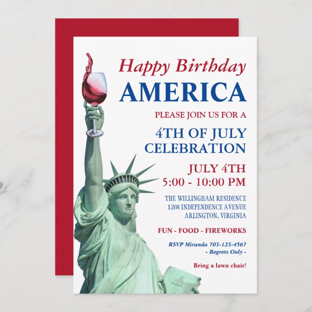 Whimsical Patriotic 4th of July Party Invitation (Front/Back)