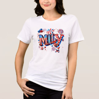 Whimsical Patriotic “MILEY” Name Art with Gnome & Tri-Blend Shirt