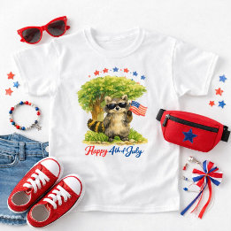 Whimsical Patriotic Racoon 4th of July Animal T-Shirt