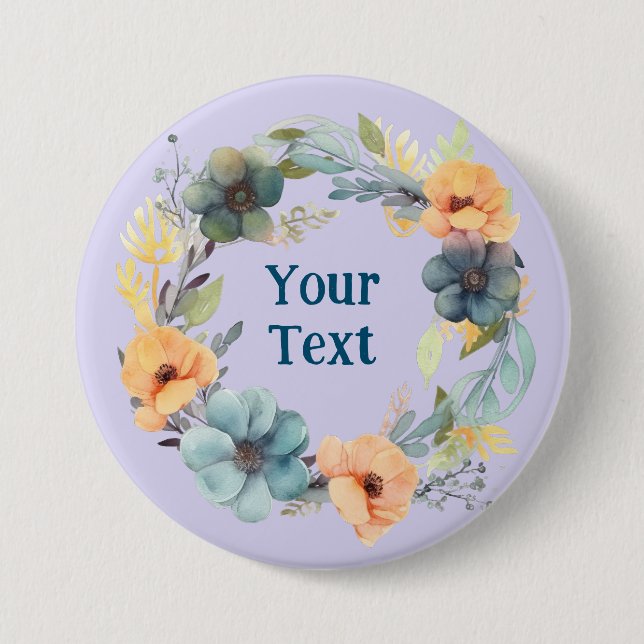 Whimsical Peach and Blue Flower Wreath Lapel Charm 7.5 Cm Round Badge (Front)