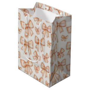 Whimsical Peach Coquette Bows New Baby Shower Medium Gift Bag