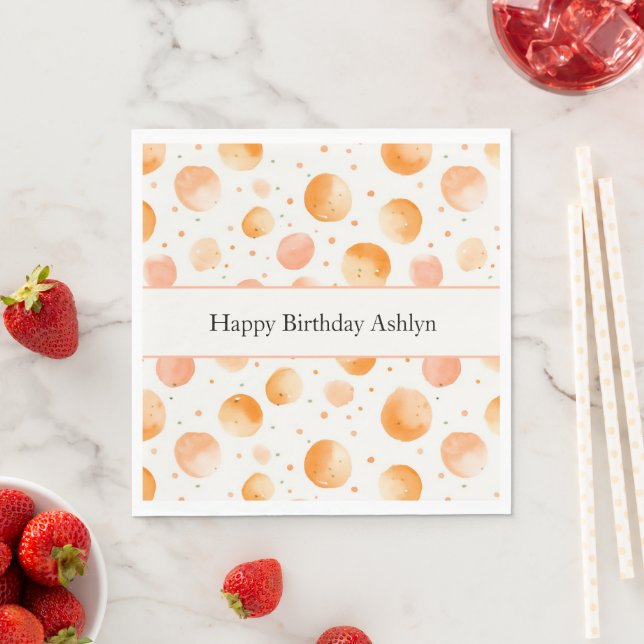 Whimsical Peach Dots Birthday Napkin (Insitu)