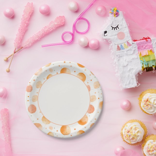 Whimsical Peach Dots Birthday Paper Plate (Party)