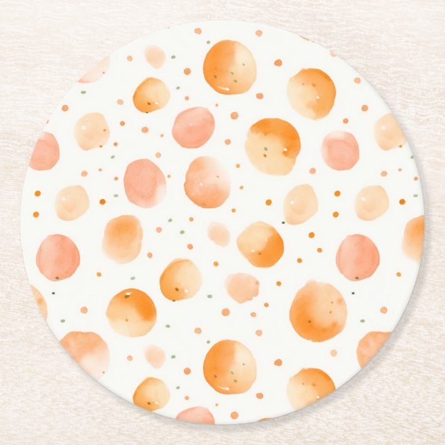 Whimsical Peach Dots Birthday Round Paper Coaster (Front)