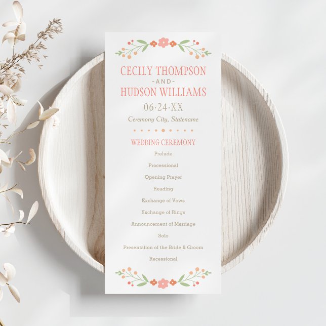 Whimsical Peach Folk Floral Wedding Programme (Creator Uploaded)