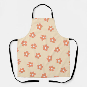 Whimsical Peach & Orange Floral Retro, Cheerful Apron