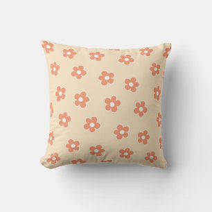 Whimsical Peach & Orange Floral Retro, Cheerful Cushion
